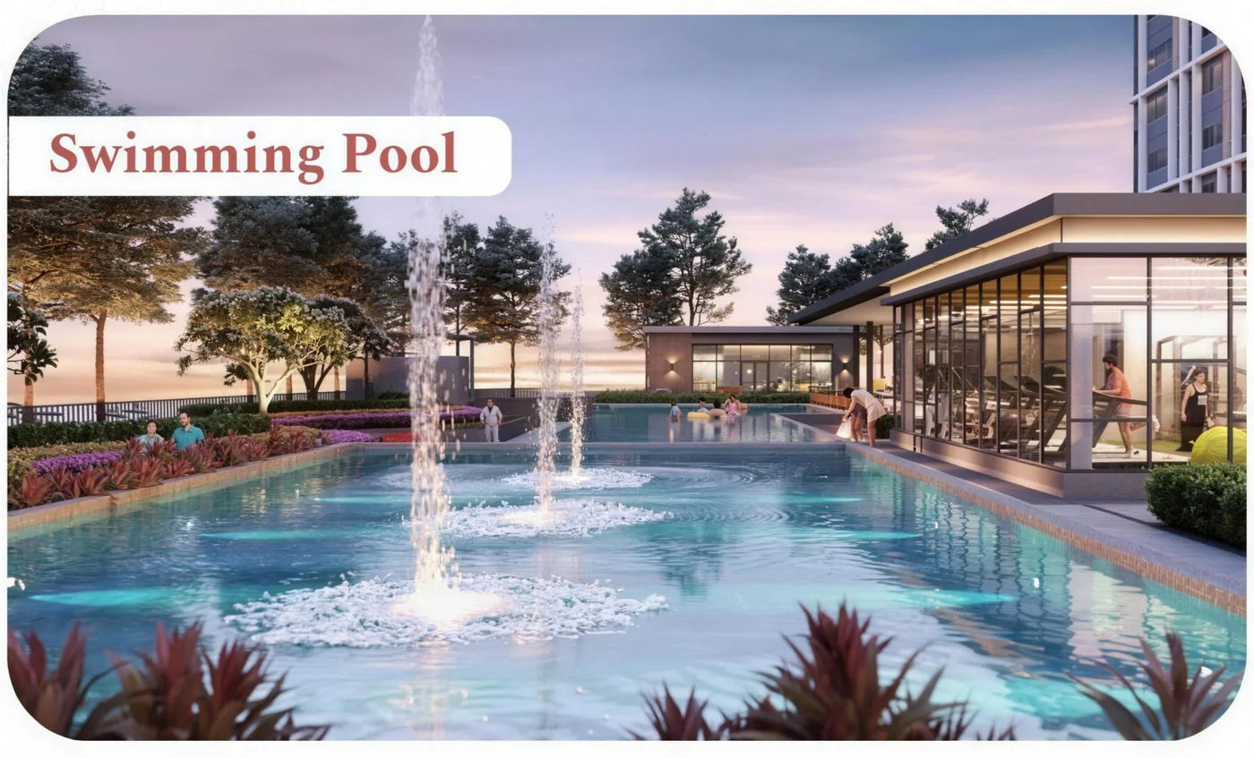 Swimming pool with water fountain